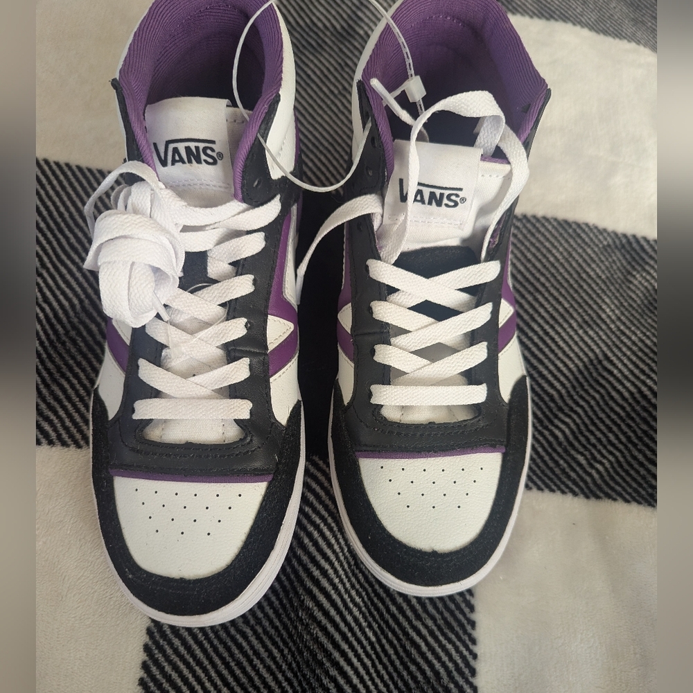 Vans Women's Black, White, and Purple High-Top Sneakers